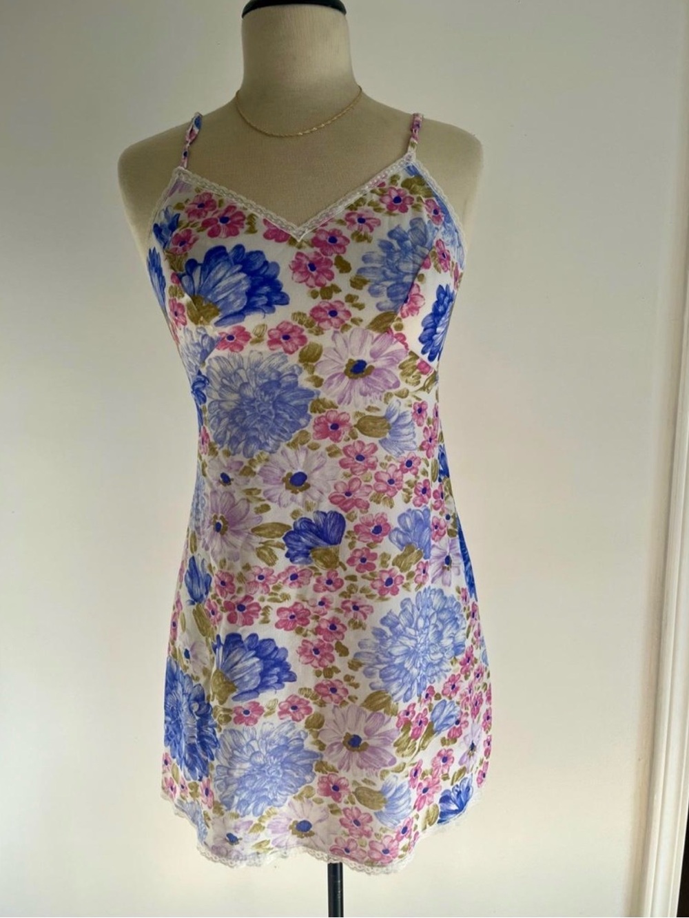 vintage Van Raalte 90s Floral Slip Dress – Lace Trim Coquette Mini